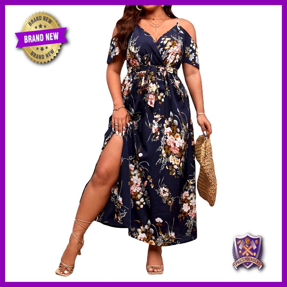 Plus Size Cold Shoulder Split Thigh Maxi Dress Ca… - image 1